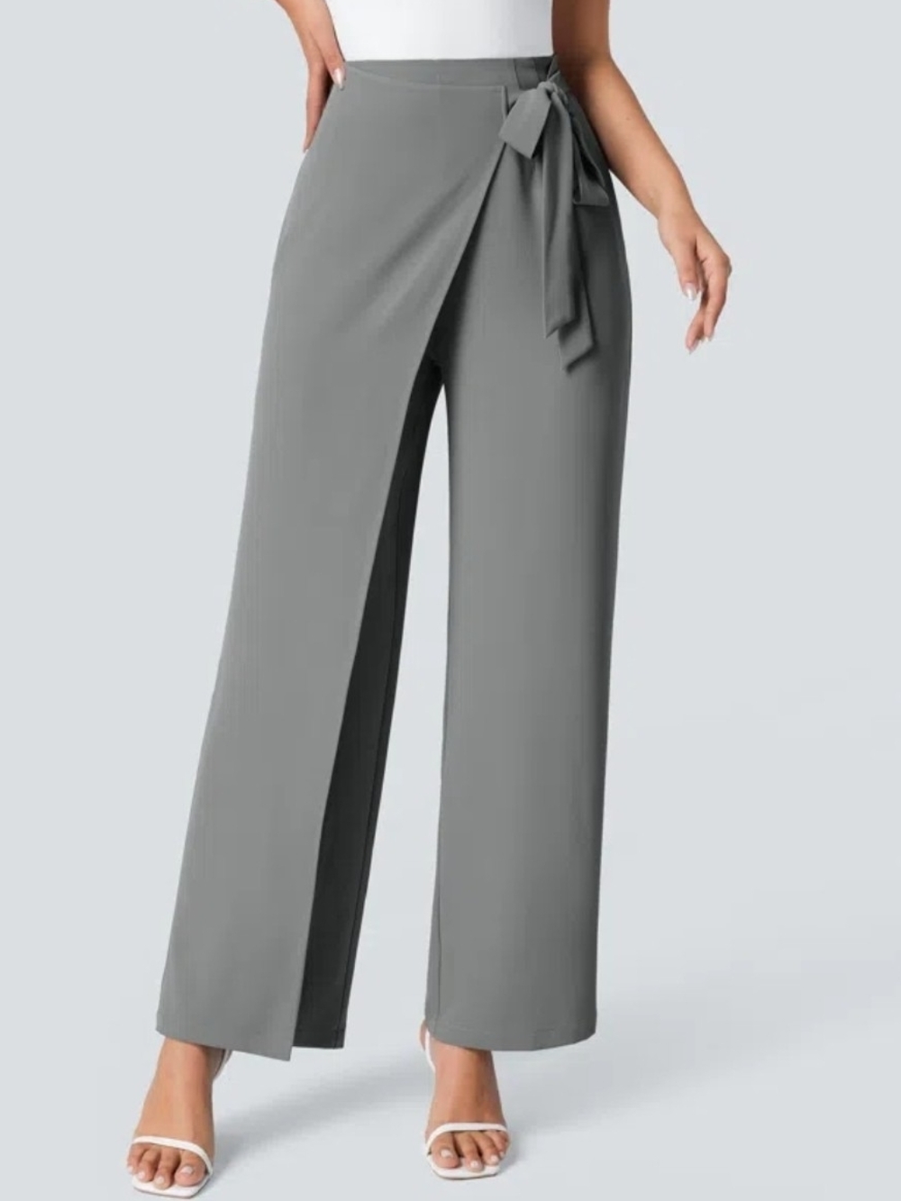 High Waisted Tie Side Wide Leg Work Pants